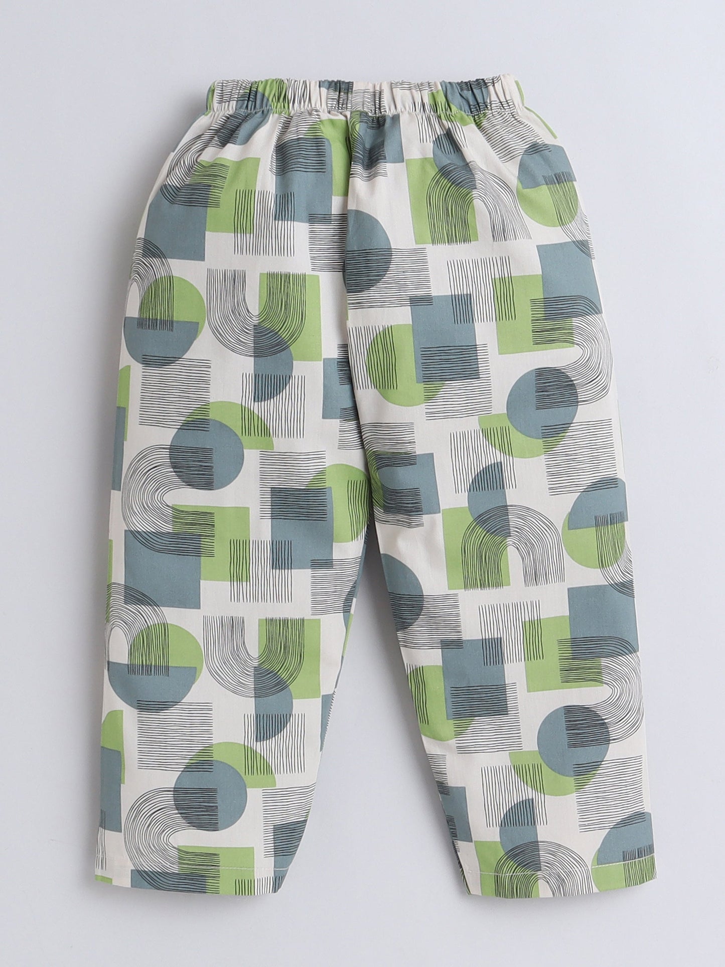 The Magic Wand Full Sleeve Cotton Geometric Shapes  Printed Night Suit Set- Green
