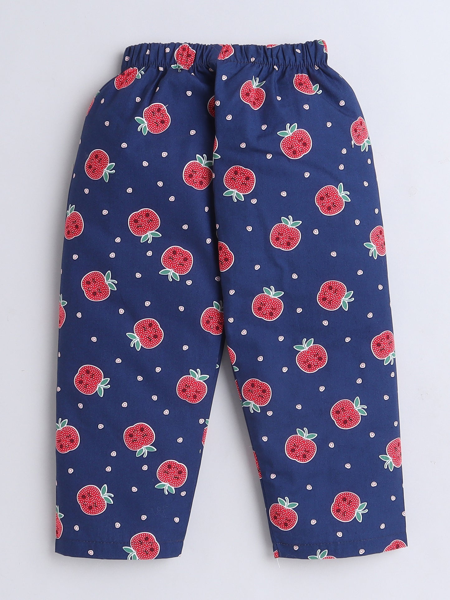 Full Sleeves Cotton Fruit Printed Night Suit Set Navy Blue