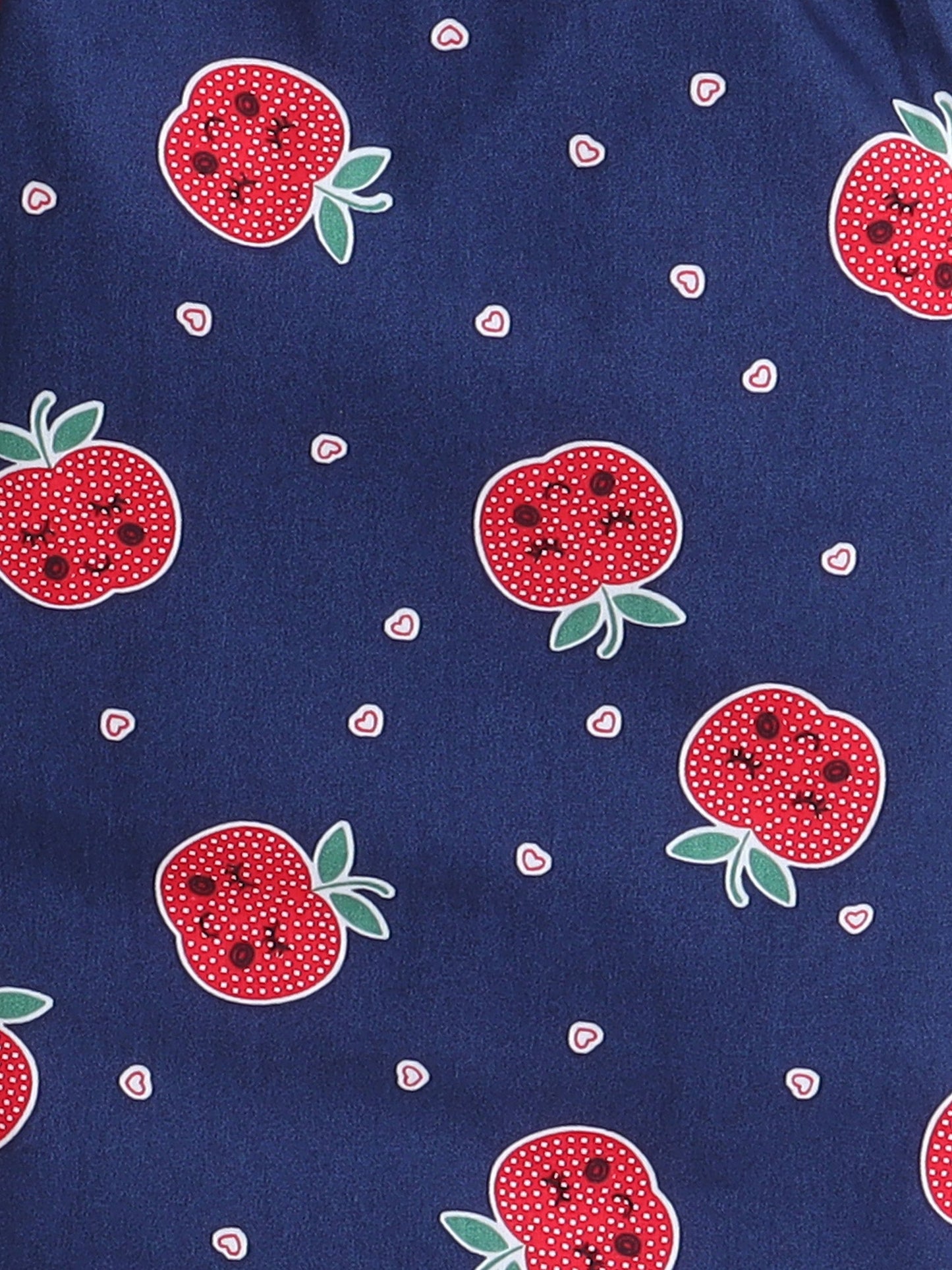 Cotton Woven Full Sleeves Apple & Hearts Printed Coordinating Night Suit Set - Navy Blue