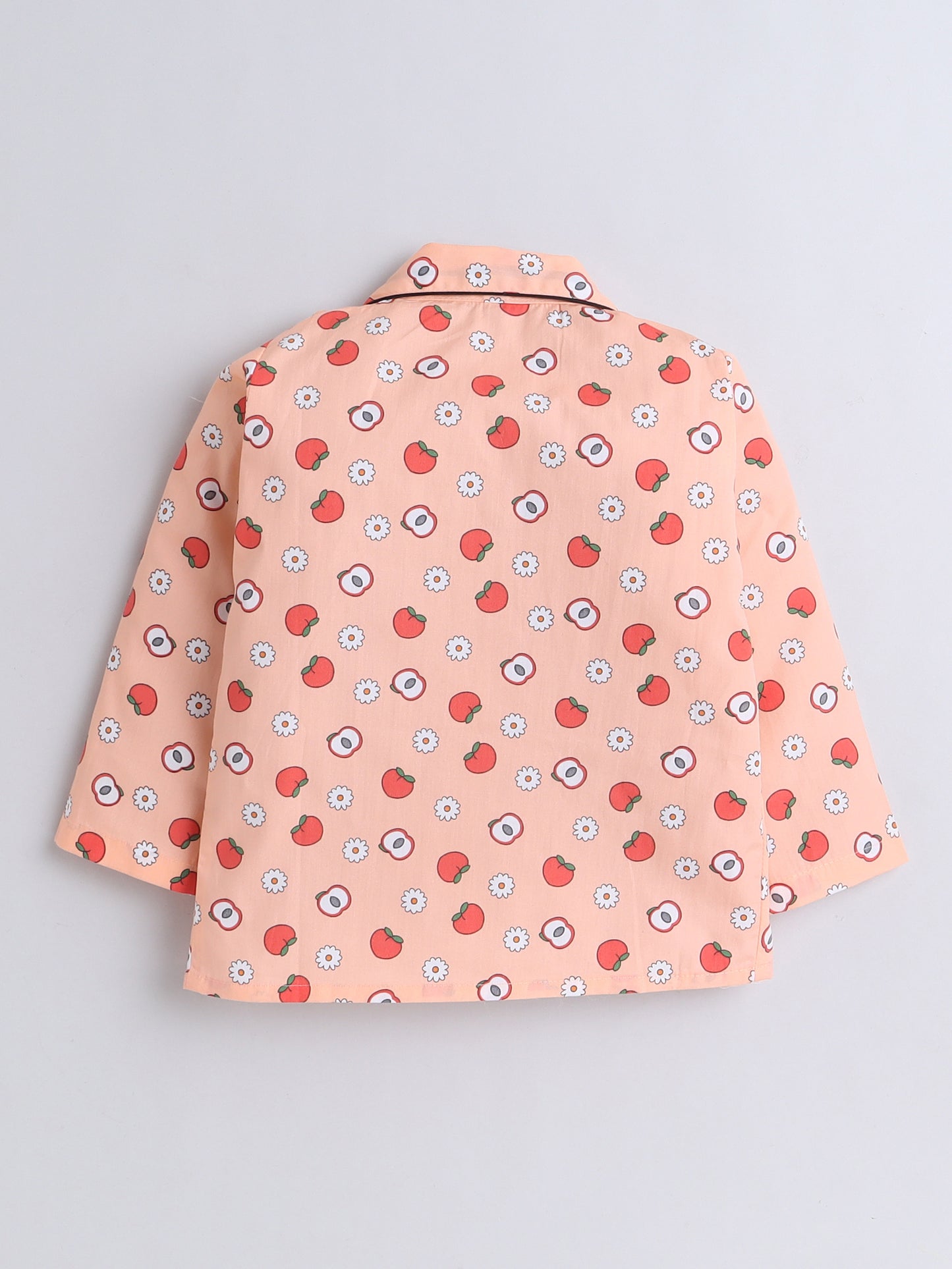 Full Sleeves Cotton Fruit Printed Night Suit Set Peach
