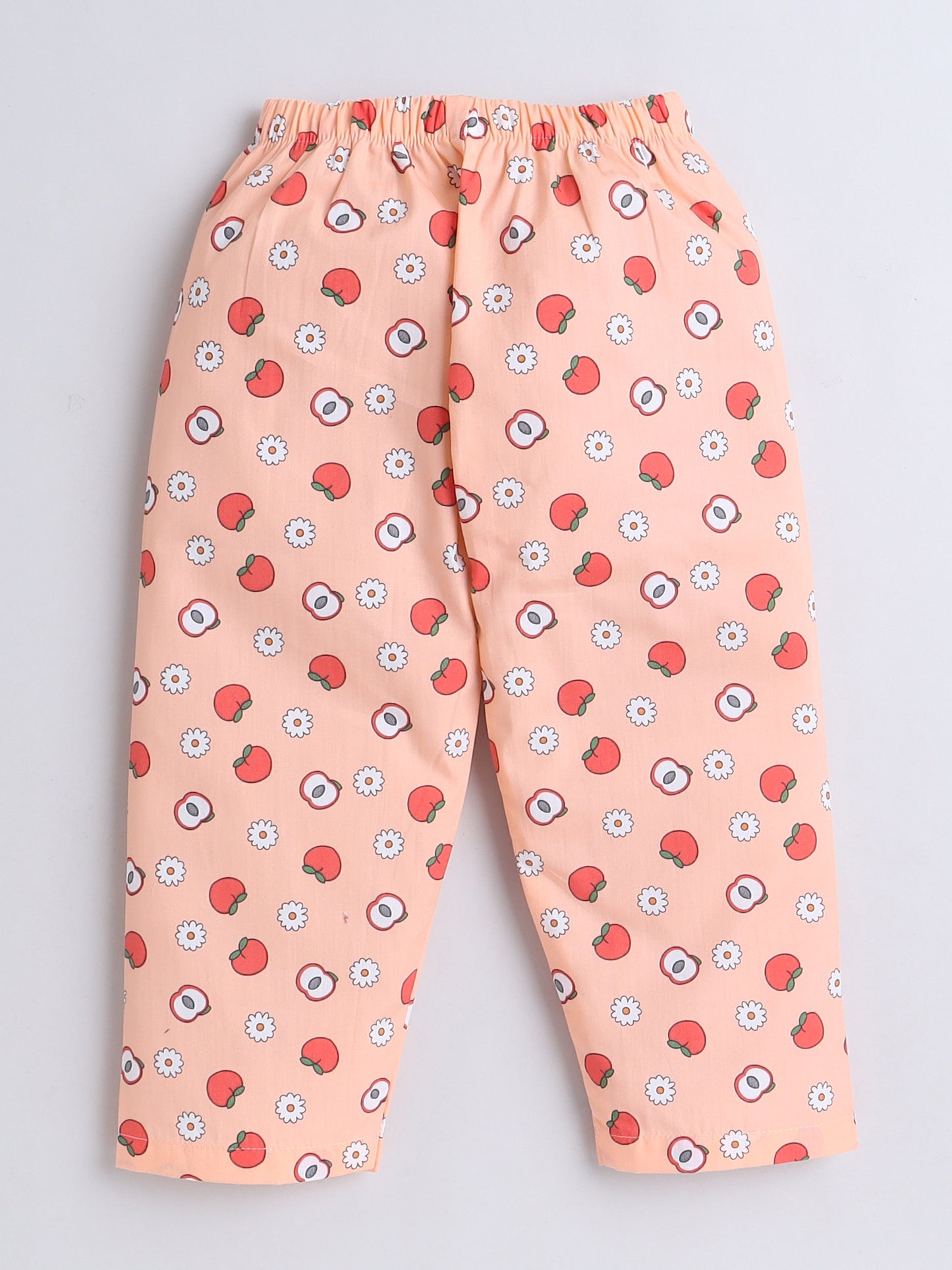 Full Sleeves Cotton Fruit Printed Night Suit Set Peach
