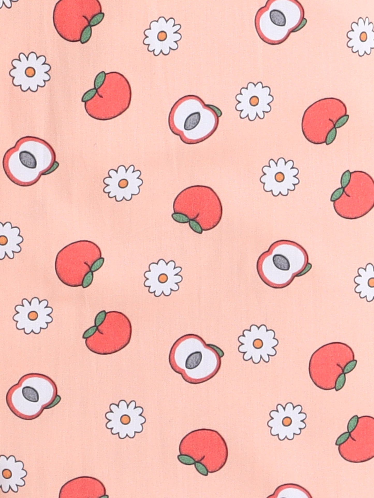Full Sleeves Cotton Fruit Printed Night Suit Set Peach