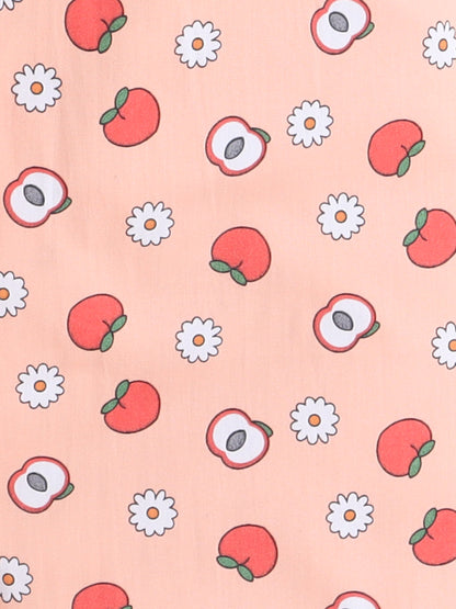 Full Sleeves Cotton Fruit Printed Night Suit Set Peach