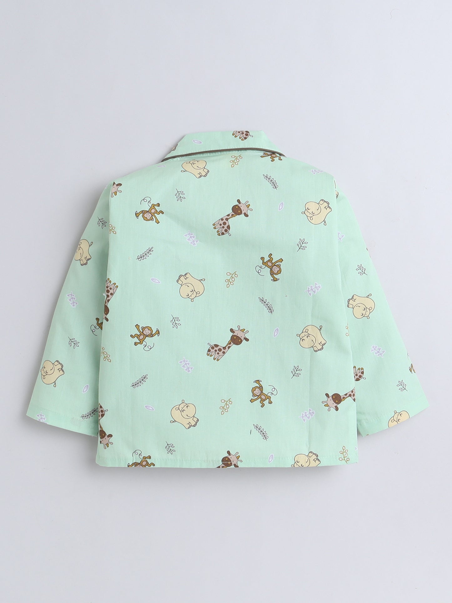 Full Sleeves Cotton Animal Printed Night Suit Set Green