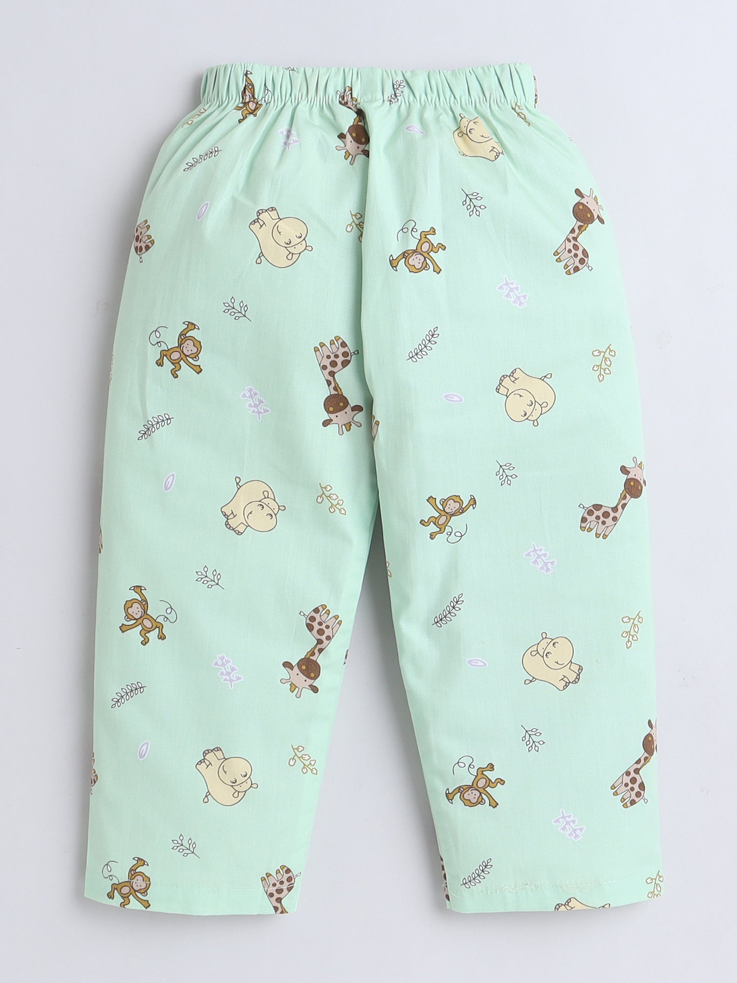 Full Sleeves Cotton Animal Printed Night Suit Set Green