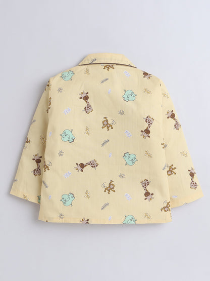 Cotton Woven Full Sleeves Animals Printed Coordinating Night Suit Set - Yellow