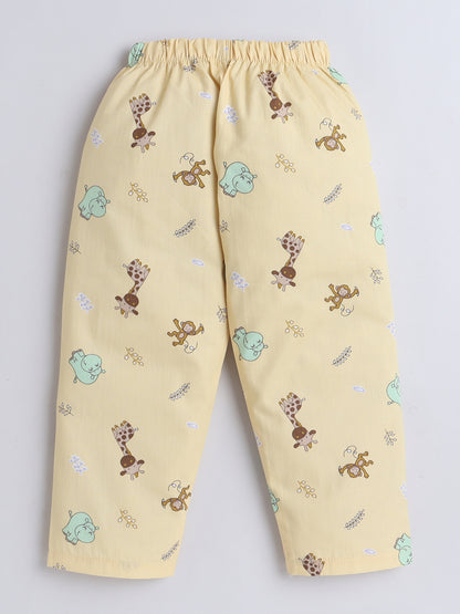 Full Sleeves Cotton Animal Printed Night Suit Set Yellow