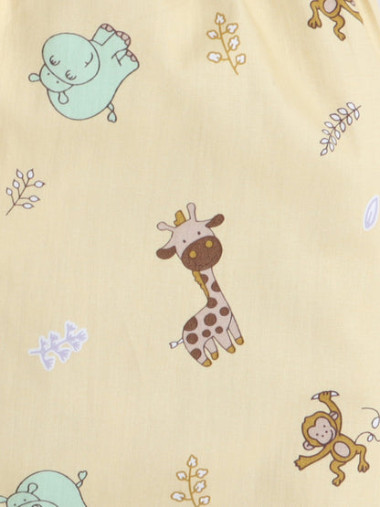 Cotton Woven Full Sleeves Animals Printed Coordinating Night Suit Set - Yellow