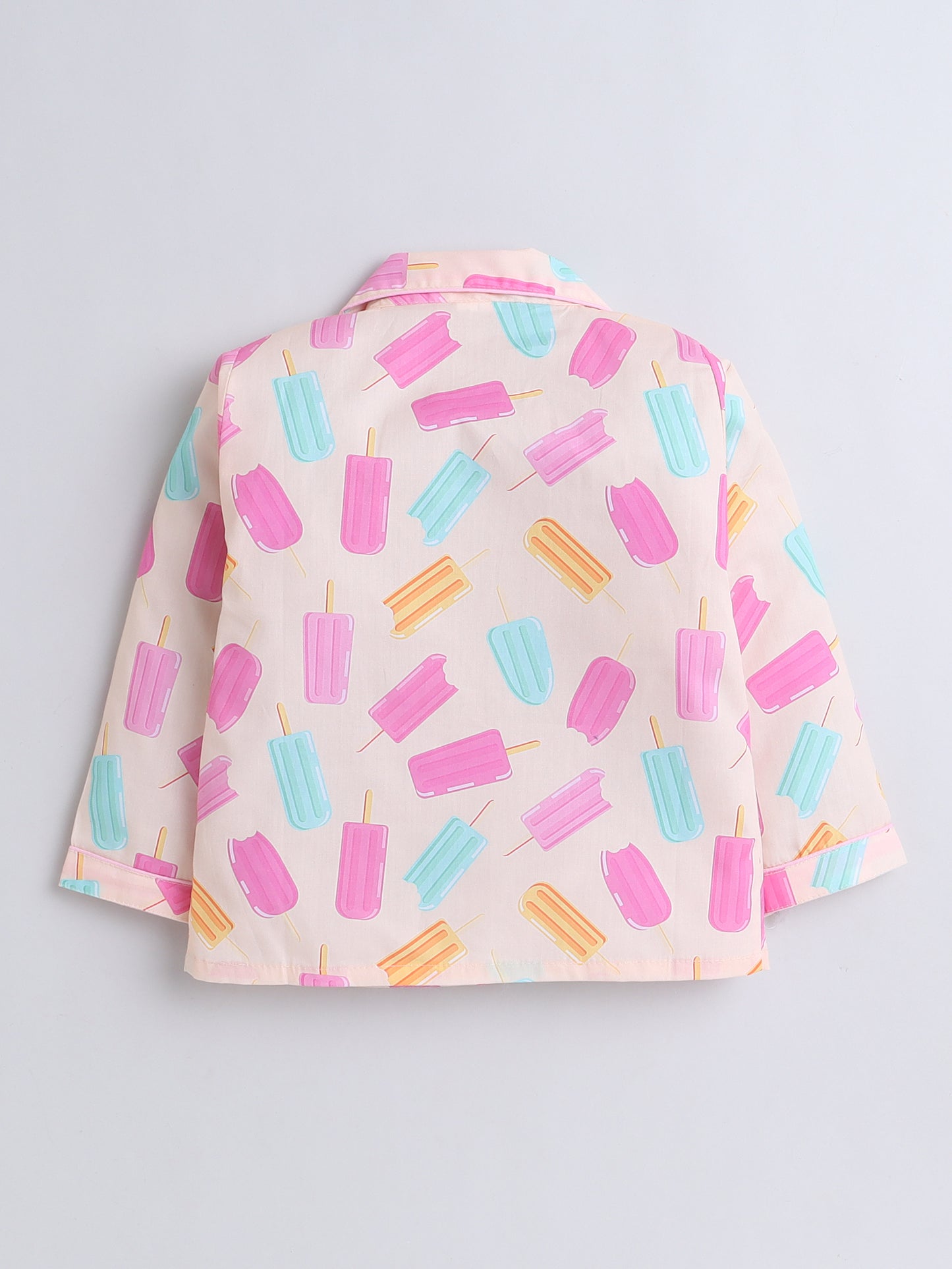 Cotton Woven Full Sleeves Ice Cream & Candies Printed Coordinating Night Suit Set - Peach
