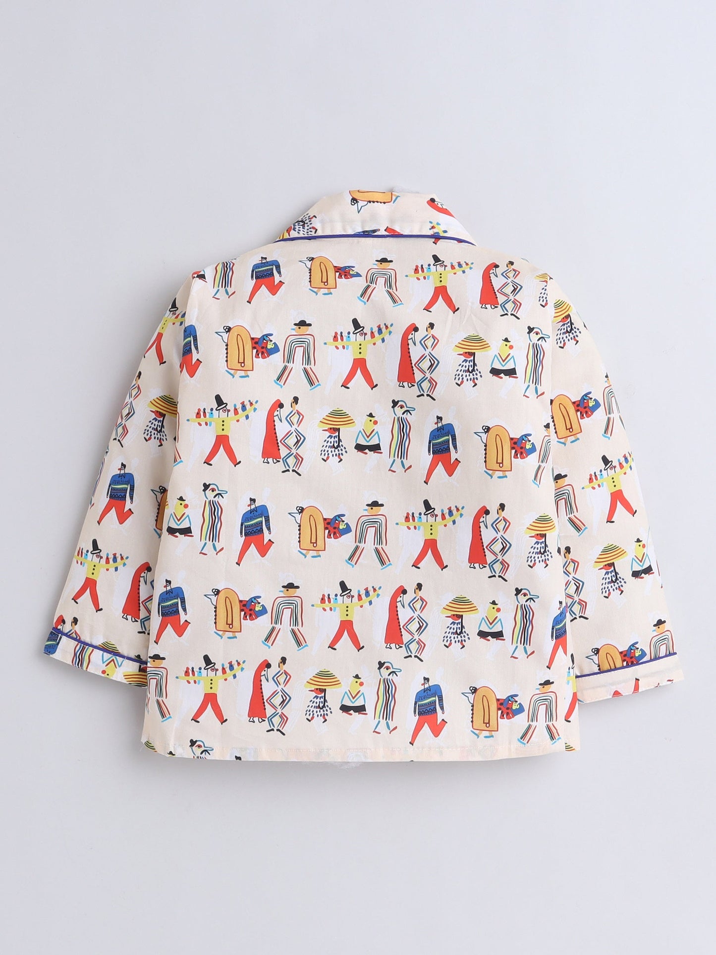 Cotton Woven Full Sleeves Abstract Printed Coordinating Night Suit Set - Beige