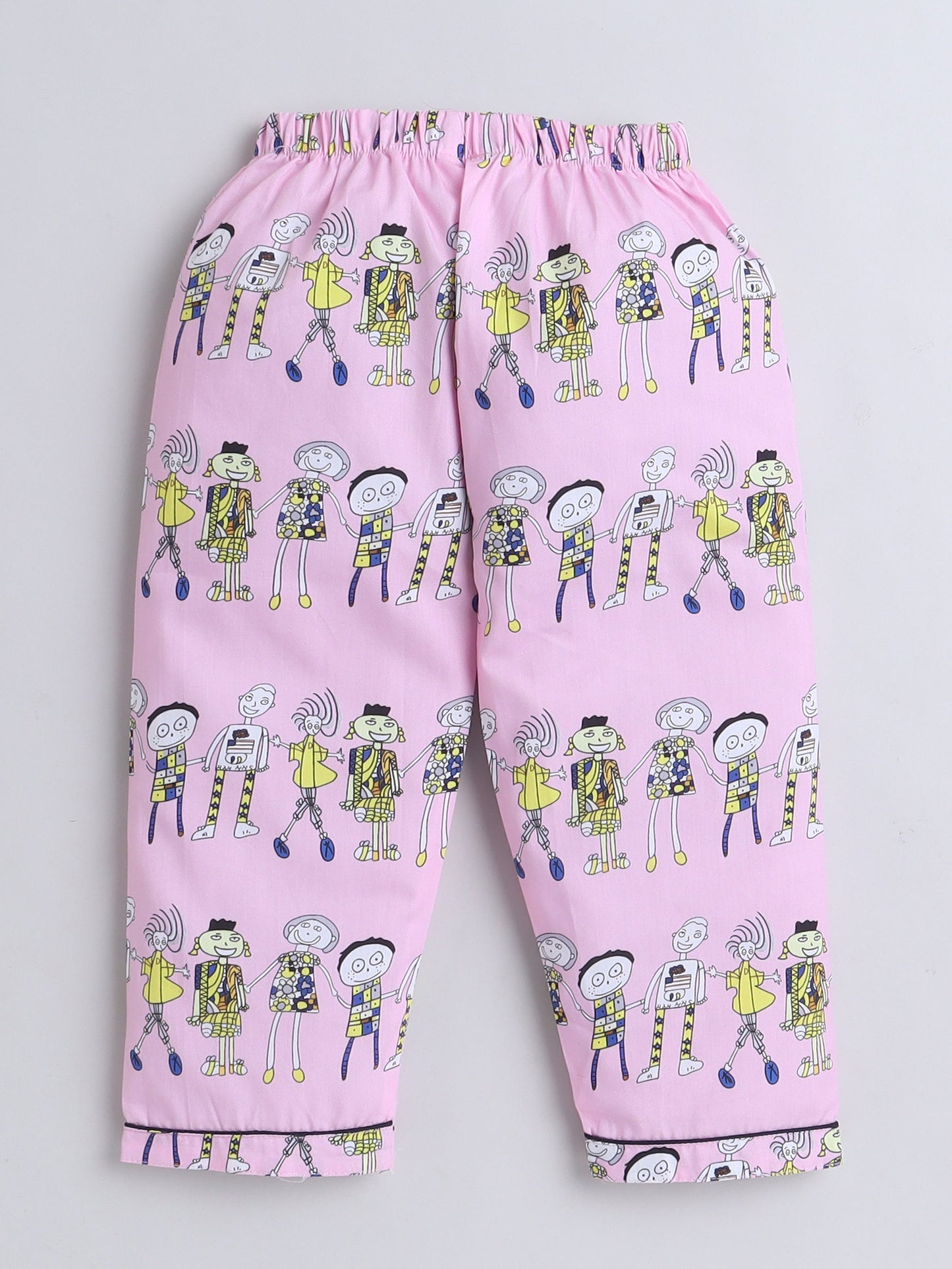 Cotton Woven Full Sleeves Humans Printed Coordinating Night Suit Set - Pink