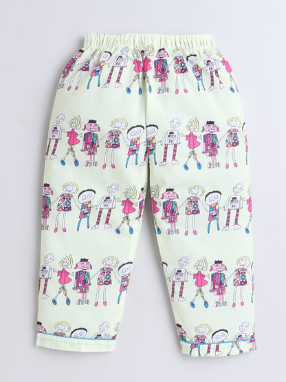 Full Sleeves Cotton All Over Printed Night Suit Set Yellow