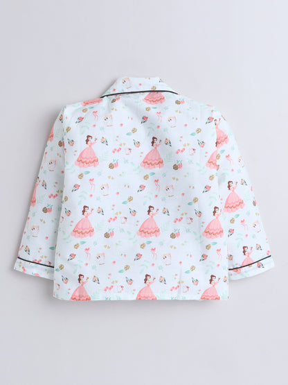 Full Sleeves Cotton Princes Printed Night Suit Set Sea Green