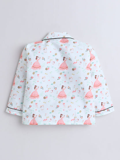 Cotton Woven Full Sleeves Princess Printed Coordinating Night Suit Set - Sea Green