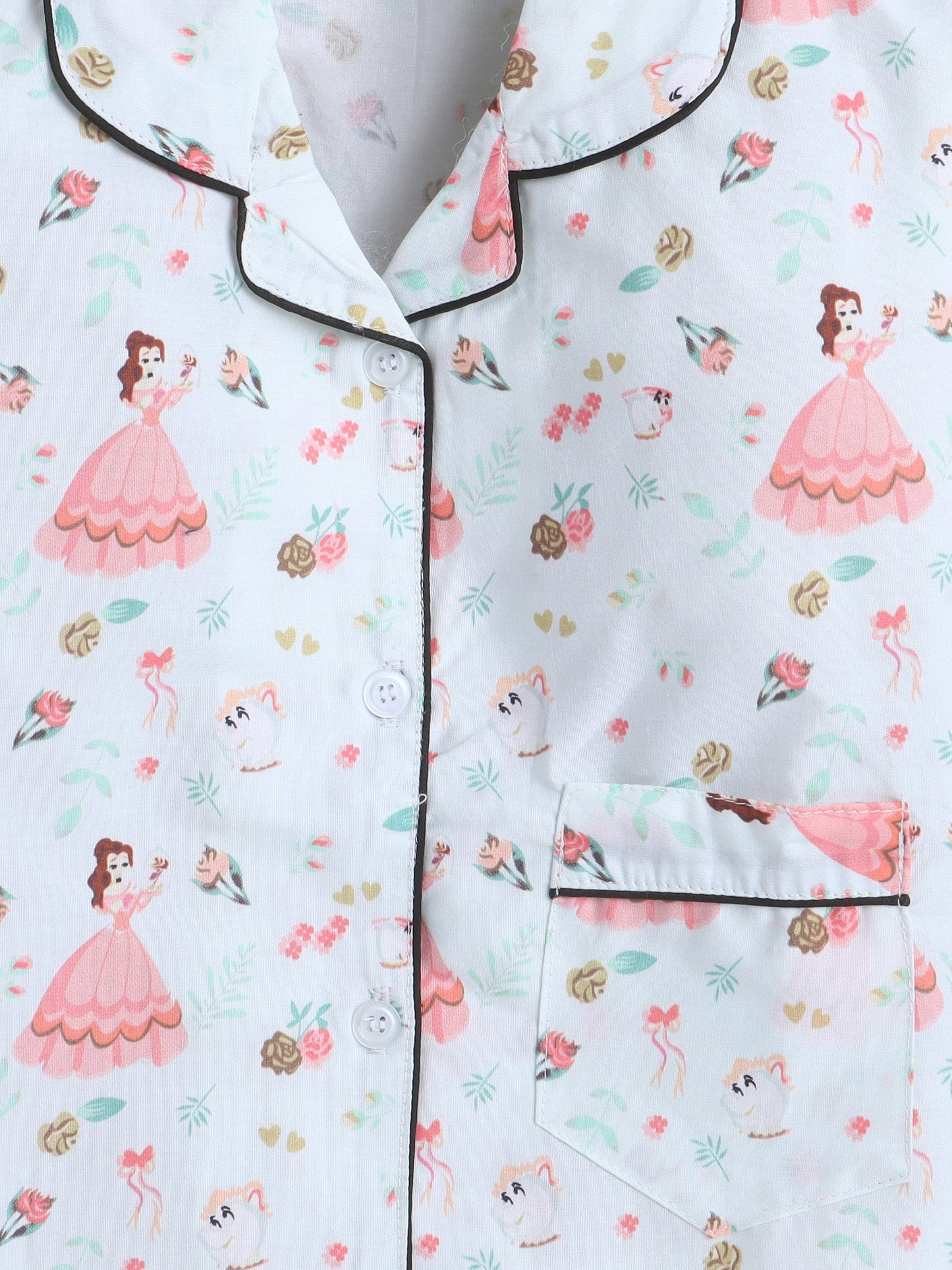 Cotton Woven Full Sleeves Princess Printed Coordinating Night Suit Set - Sea Green