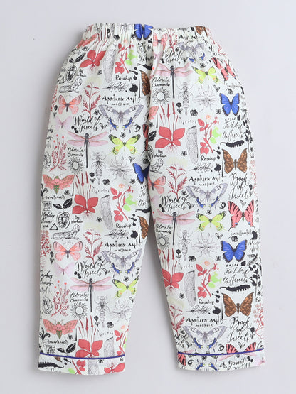 Full Sleeves Cotton Butterfly Printed Night Suit Set Yellow