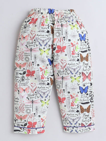 Cotton Woven Full Sleeves Butterflies Printed Coordinating Night Suit Set - Yellow