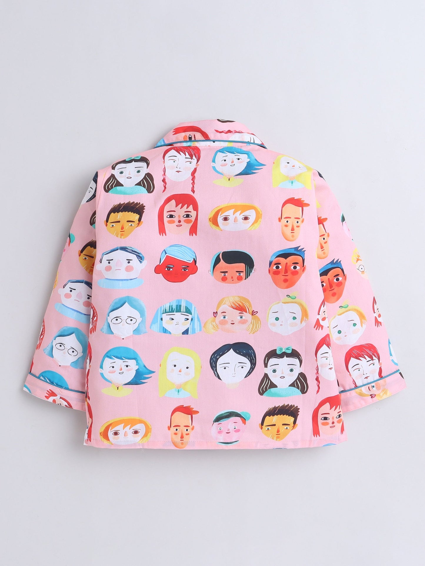 Cotton Woven Full Sleeves Human Faces Printed Coordinating Night Suit Set - Peach