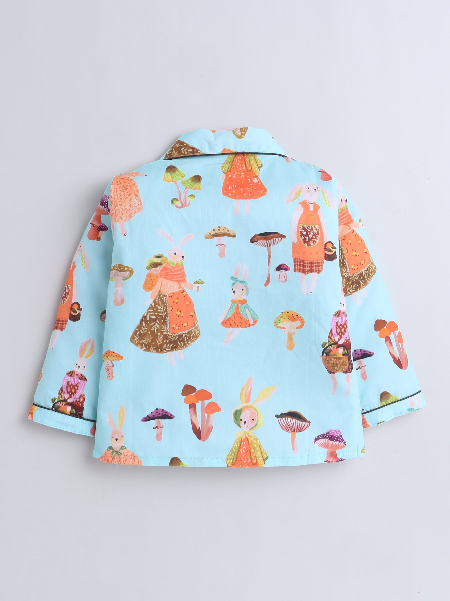 Full Sleeves Cotton Bunny Printed Night Suit Set Blue