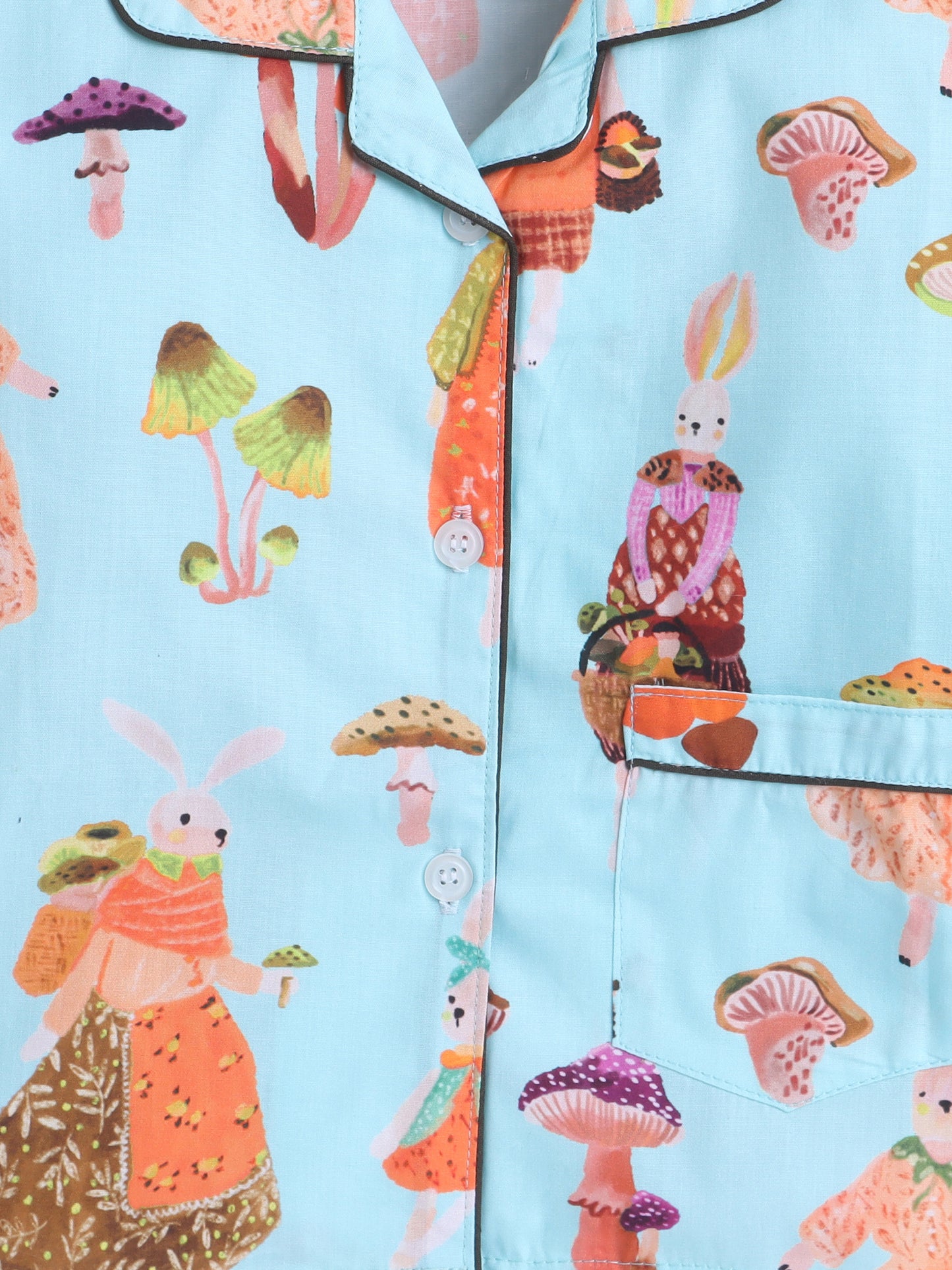 Full Sleeves Cotton Bunny Printed Night Suit Set Blue