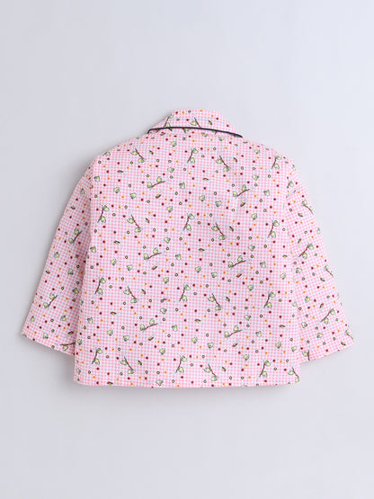 Full Sleeves Cotton Polka Dots Printed Night Suit Set Pink