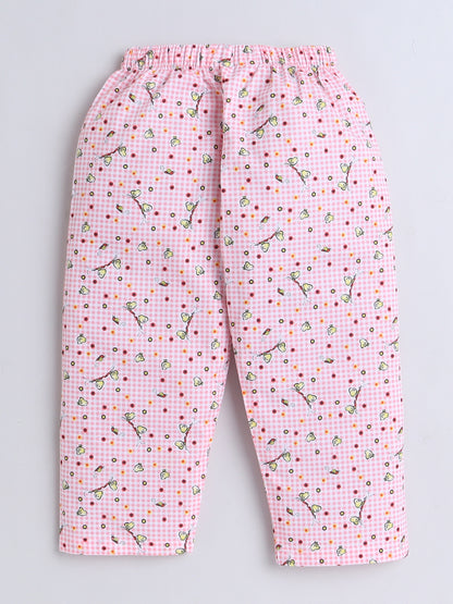 Full Sleeves Cotton Polka Dots Printed Night Suit Set Pink