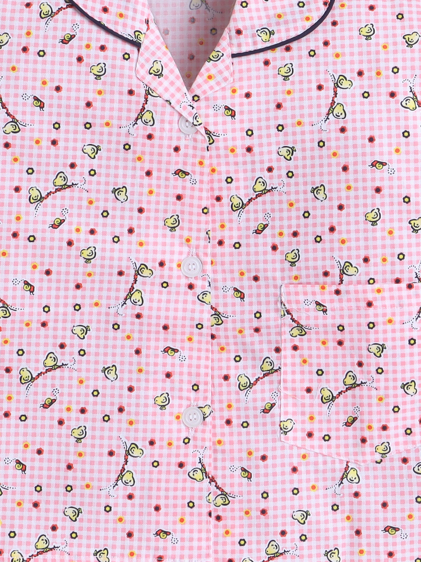 Full Sleeves Cotton Polka Dots Printed Night Suit Set Pink