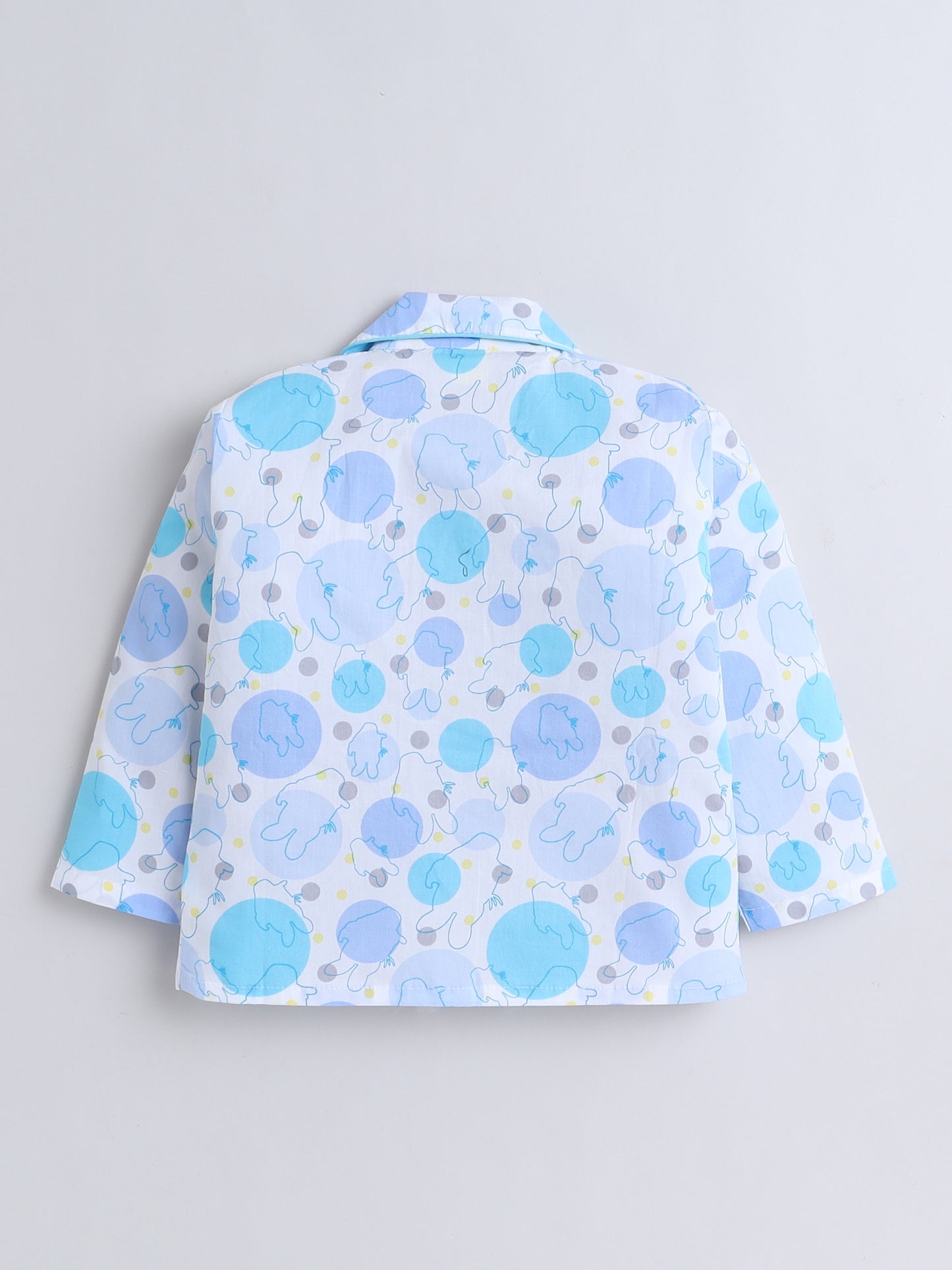 Full Sleeves Cotton Shapes Printed Night Suit Set Sky Blue