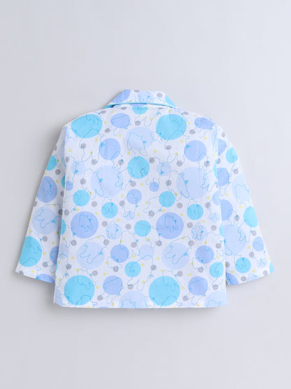 Full Sleeves Cotton Shapes Printed Night Suit Set Sky Blue
