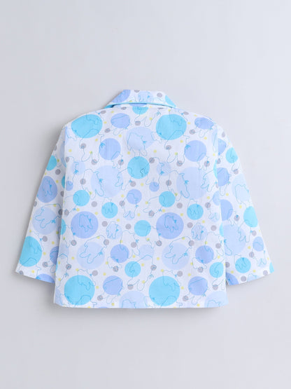 Cotton Woven Full Sleeves Abstract Printed Coordinating Night Suit Set - Sky Blue