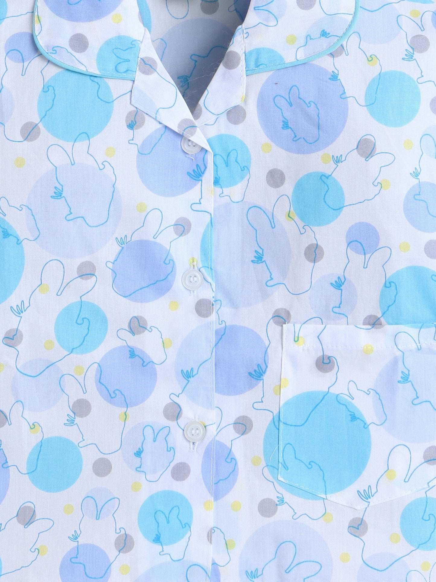 Cotton Woven Full Sleeves Abstract Printed Coordinating Night Suit Set - Sky Blue