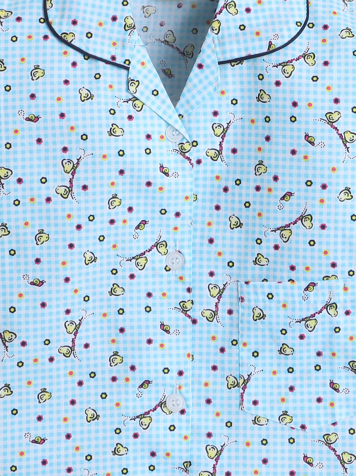 Full Sleeves Cotton Polka Dot Printed Night Suit Set Blue