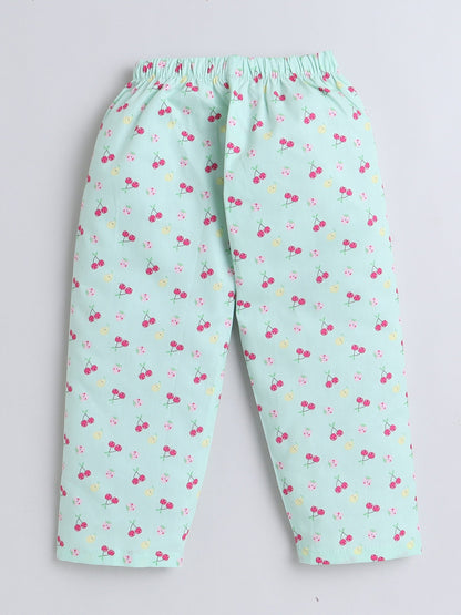 Cotton Woven Half Sleeves Fruits Printed Coordinating Night Suit Set - Green