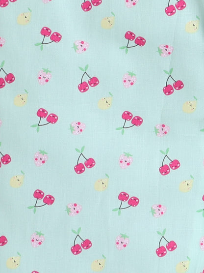 Half Sleeves Cotton Fruit Printed Night Suit Set Green
