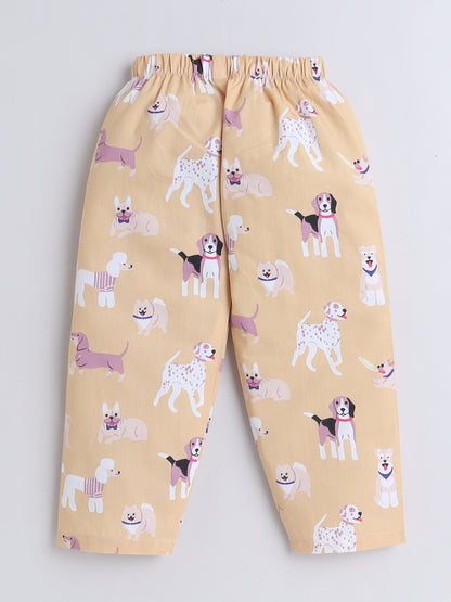 Half Sleeves Cotton Animal Printed Night Suit Set Beige
