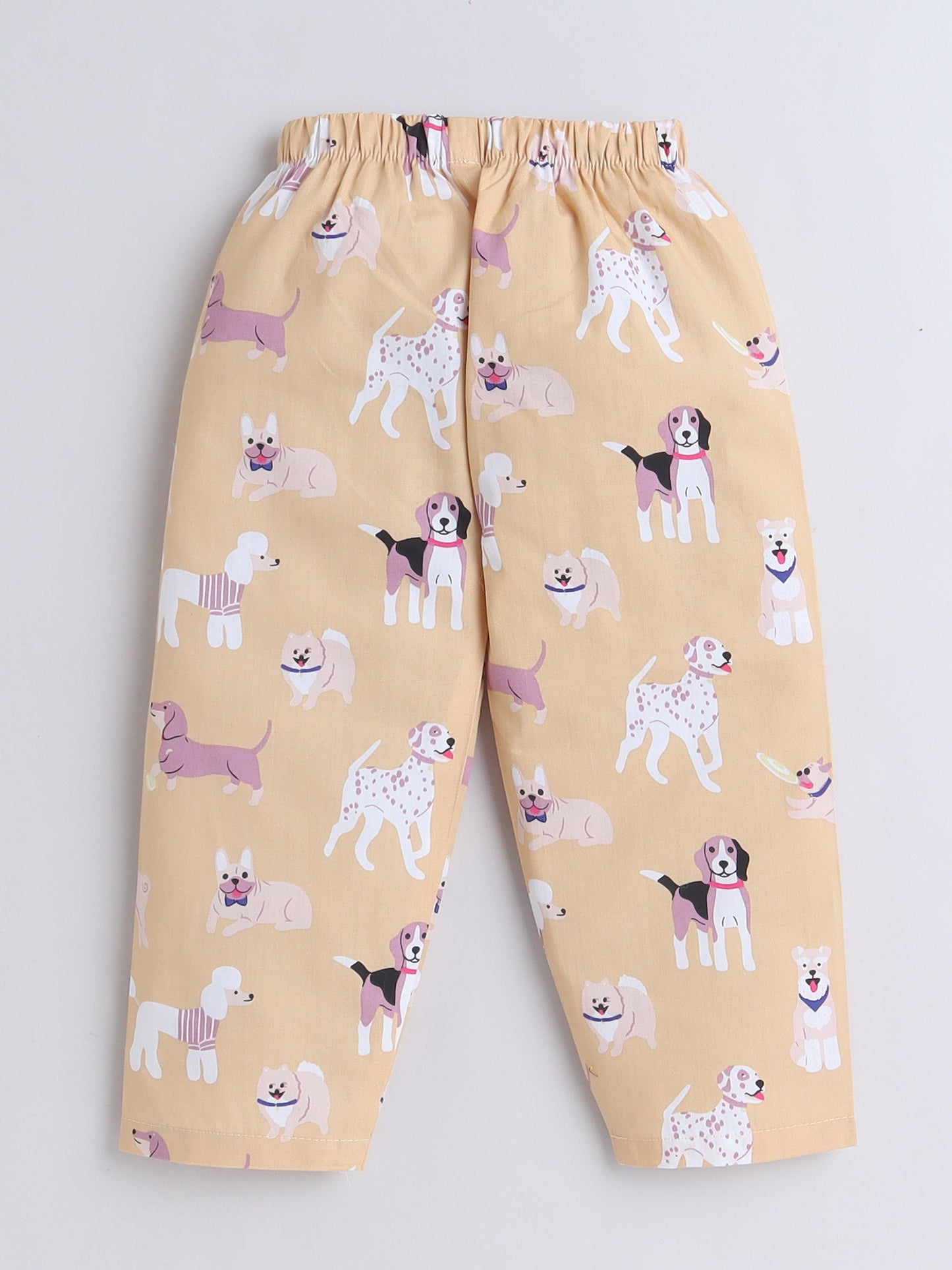Cotton Woven Half Sleeves Dogs Printed Coordinating Night Suit Set - Beige