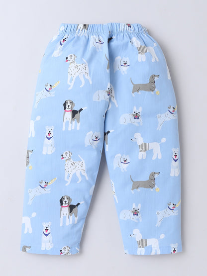 Half Sleeves Cotton Animal Printed Night Suit Set Blue