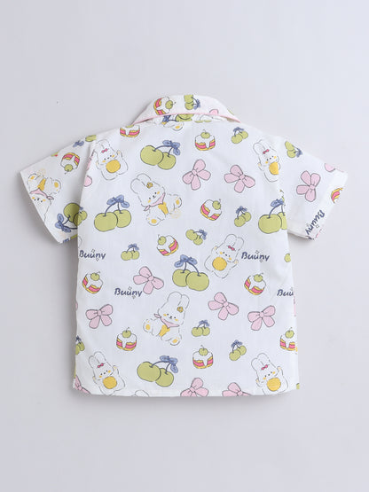 Half Sleeves Cotton Bunny Printed Night Suit Set Green