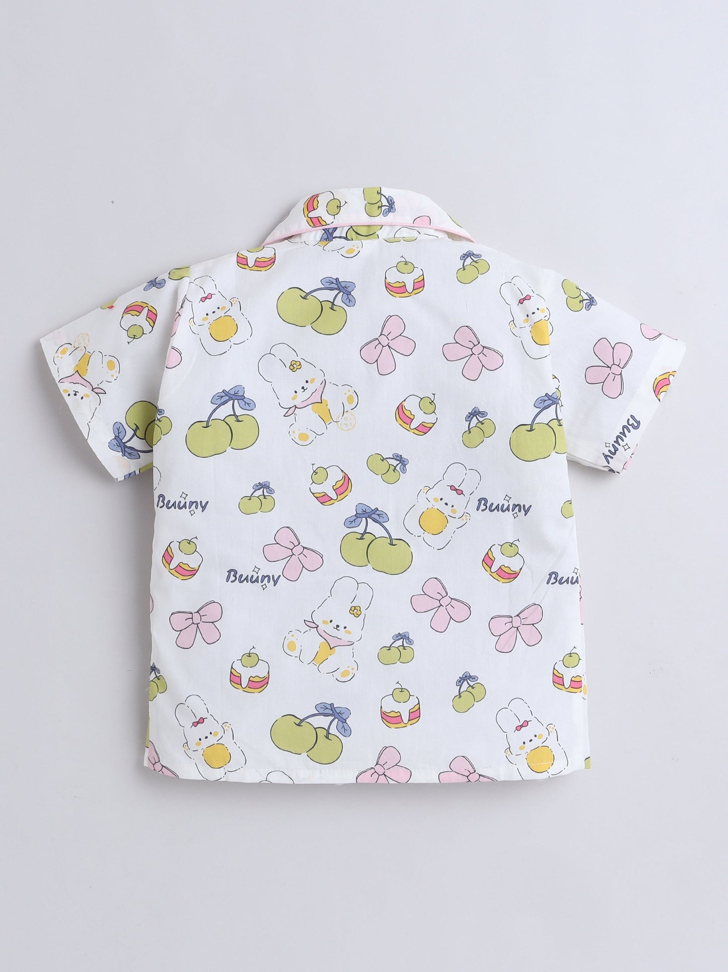 Cotton Woven Half Sleeves Bunny & Bow Printed Coordinating Night Suit Set - Green