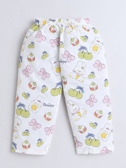Half Sleeves Cotton Bunny Printed Night Suit Set Green
