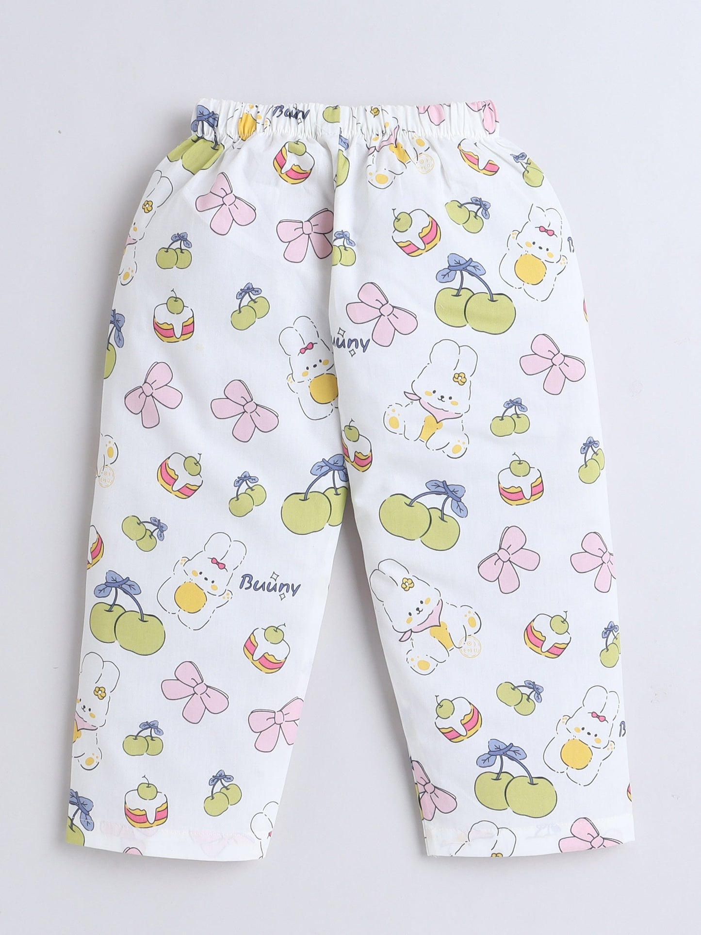 Cotton Woven Half Sleeves Bunny & Bow Printed Coordinating Night Suit Set - Green