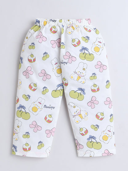 Cotton Woven Half Sleeves Bunny & Bow Printed Coordinating Night Suit Set - Green