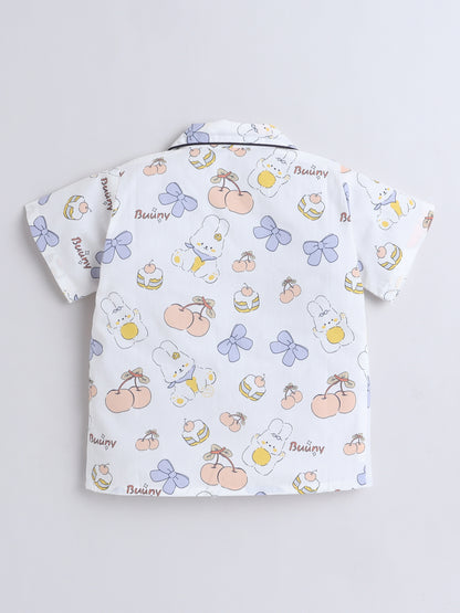 Half Sleeves Cotton Bunny Printed Night Suit Set Peach