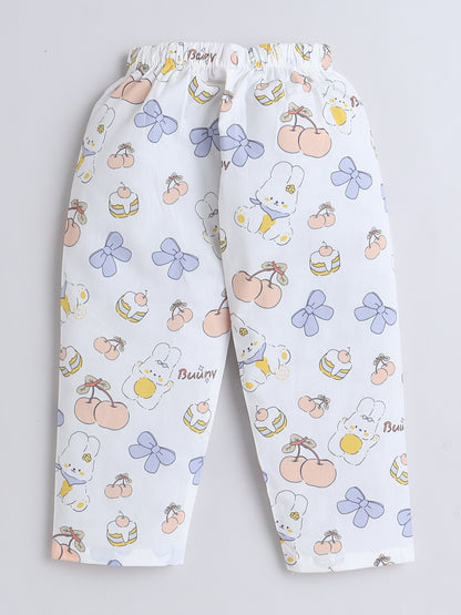 Half Sleeves Cotton Bunny Printed Night Suit Set Peach