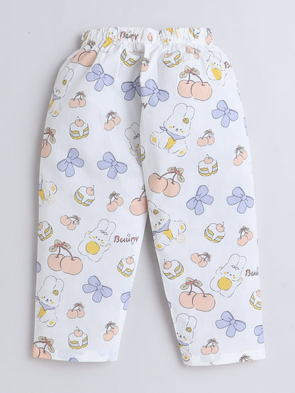 Cotton Woven Half Sleeves Bunny & Bow Printed Coordinating Night Suit Set - Peach