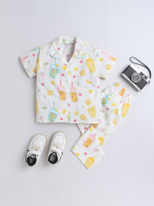 The Magic Wand Half Sleeves Cotton Printed Night Suit Set Blue