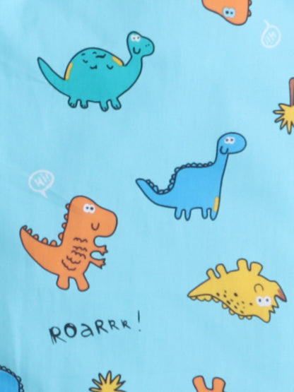 Half Sleeves Cotton Dinasaur Printed Night Suit Set Blue