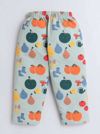 Half Sleeves Cotton Fruit Printed Night Suit Set Green-ns