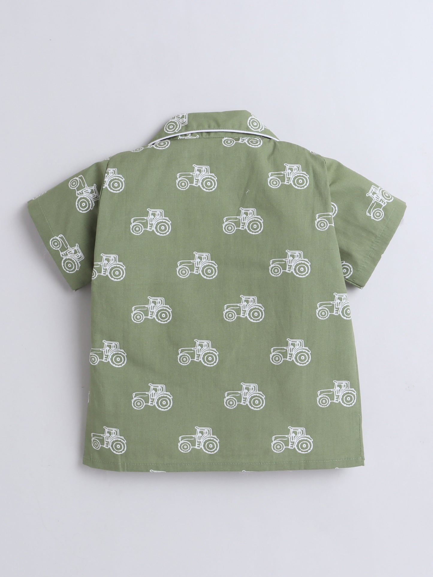 Half Sleeves Cotton Vehicle Printed Night Suit Set Green