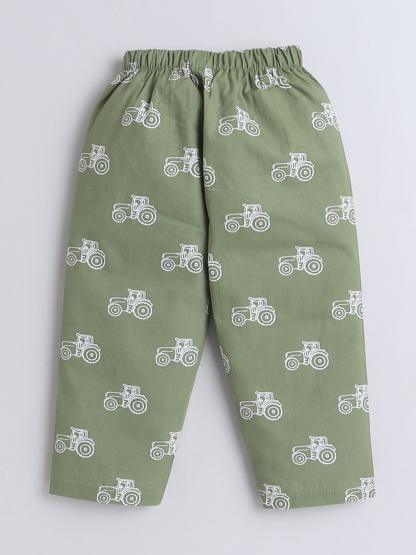 Cotton Woven Half Sleeves Vintage Car Printed Coordinating Night Suit Set - Green